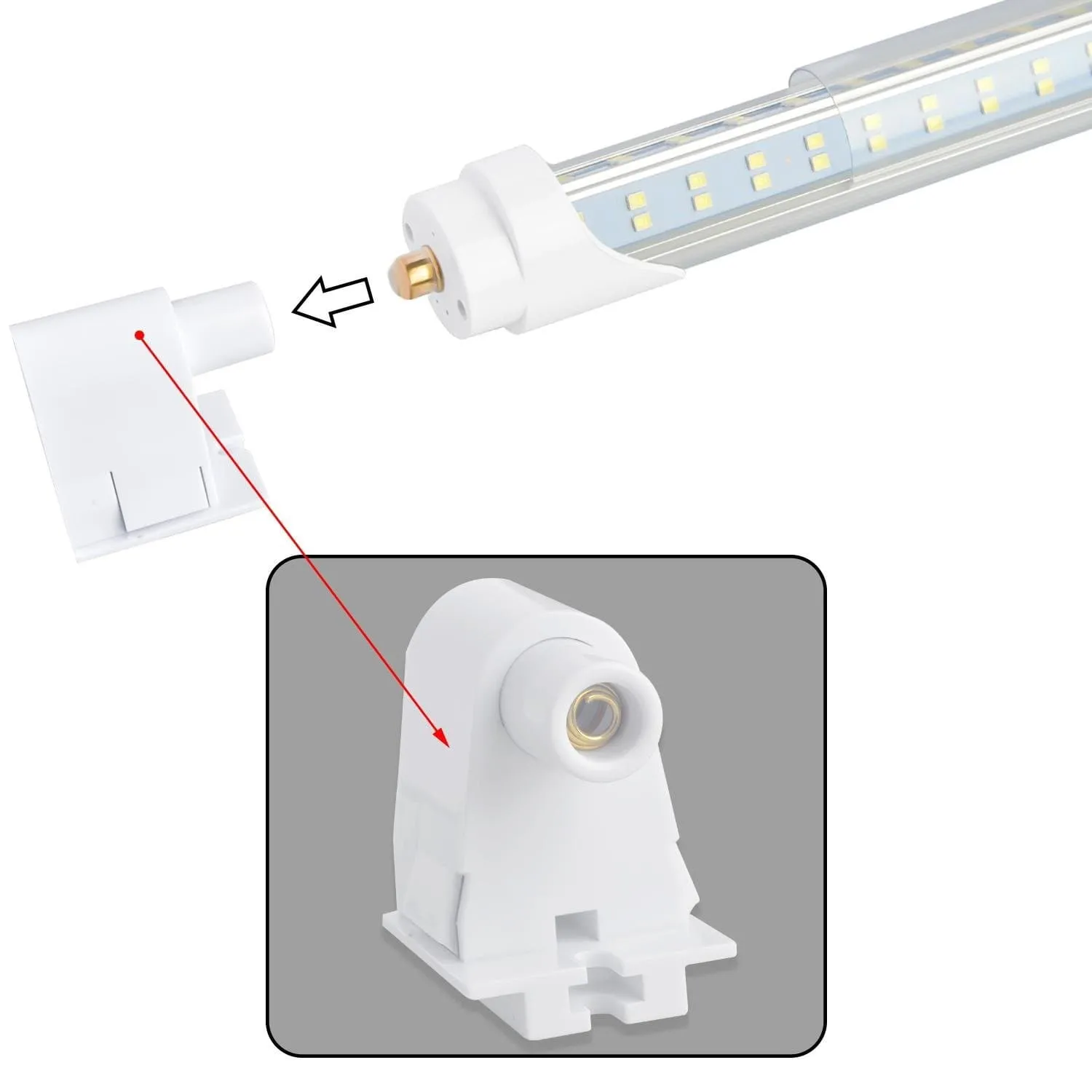 (10-PACK) Fa8 Single Pin T8 LED 8ft 144w 17,654 Lumen FROSTED LENS (NO RF) Quad-Row