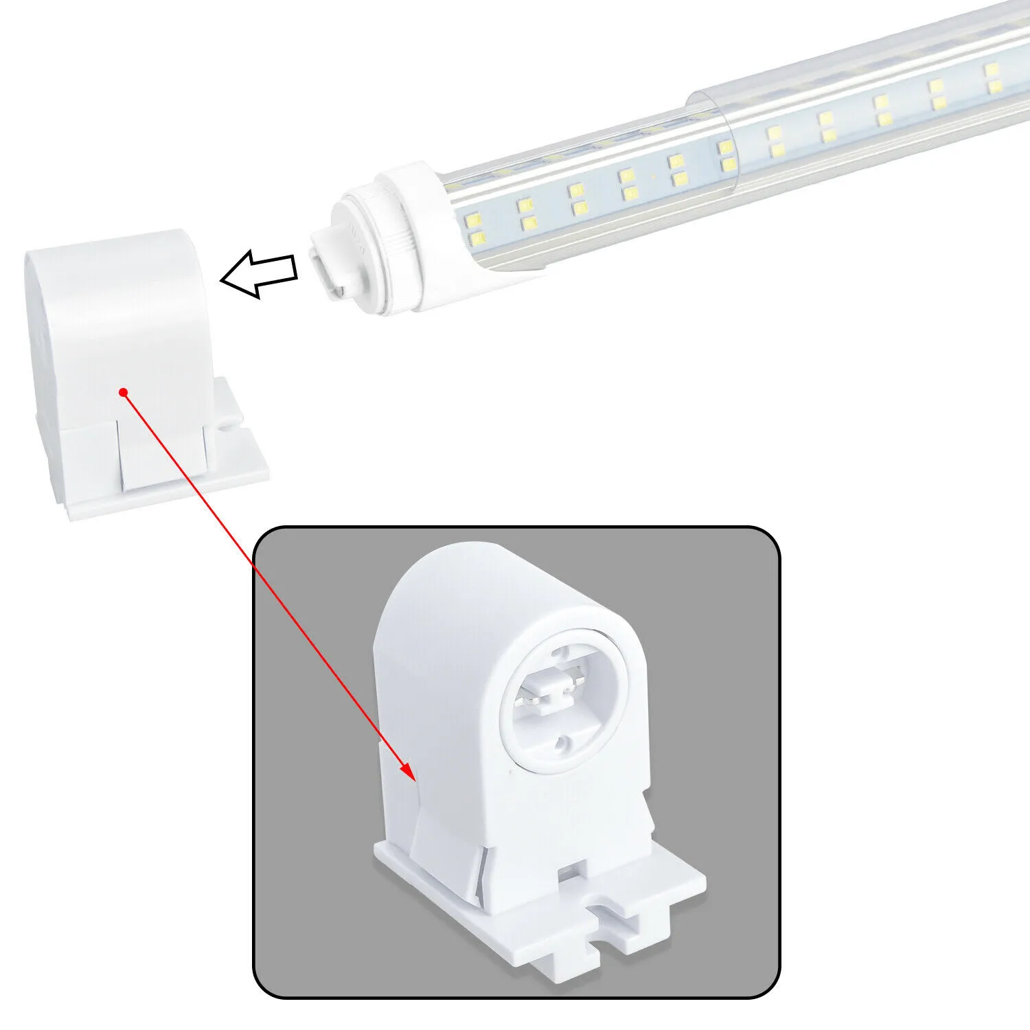 (12 Pack SALE) R17d Rotating Ends T8 LED 8ft 144w 21,888 Lumen CLEAR LENS (NO RF) Quad-Row V-Series