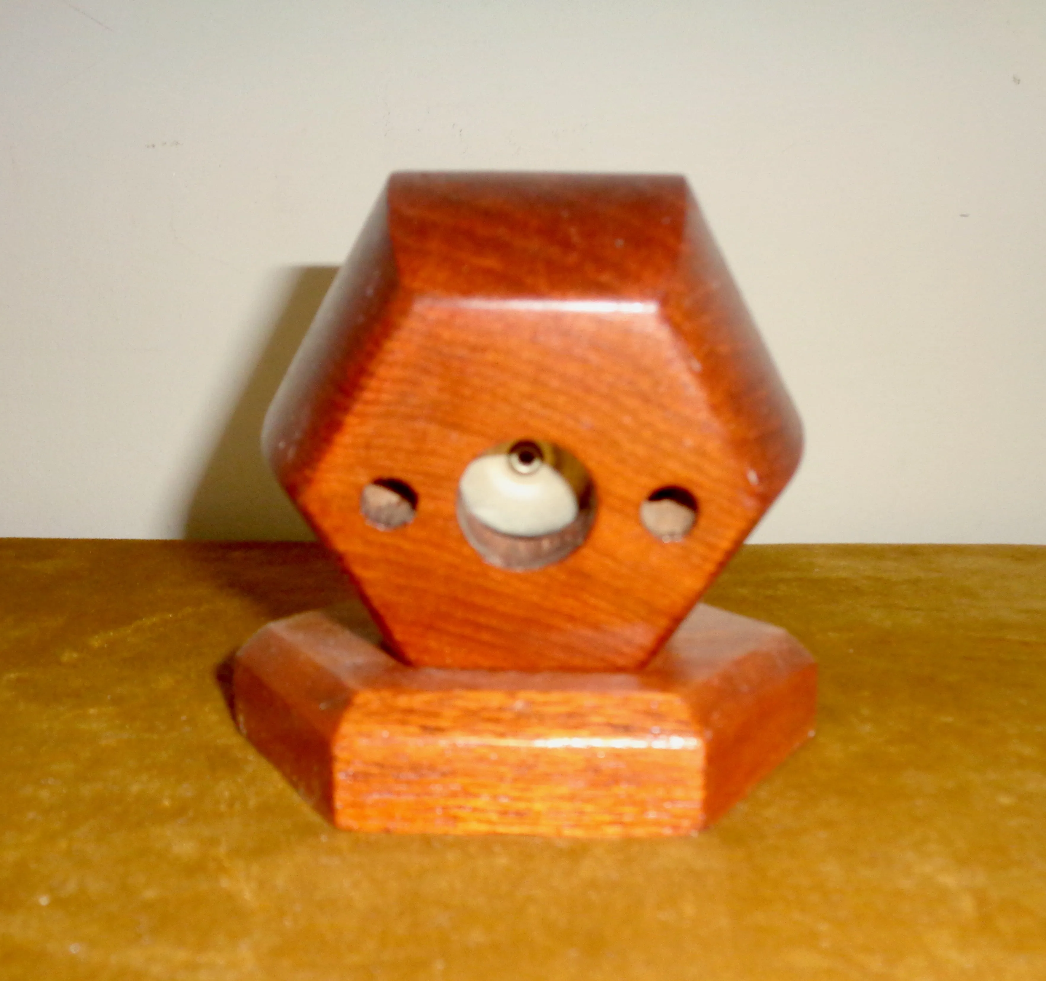 1930s Brass Rototherm Desk Thermometer In A Hexagonal Wood Surround And Plinth