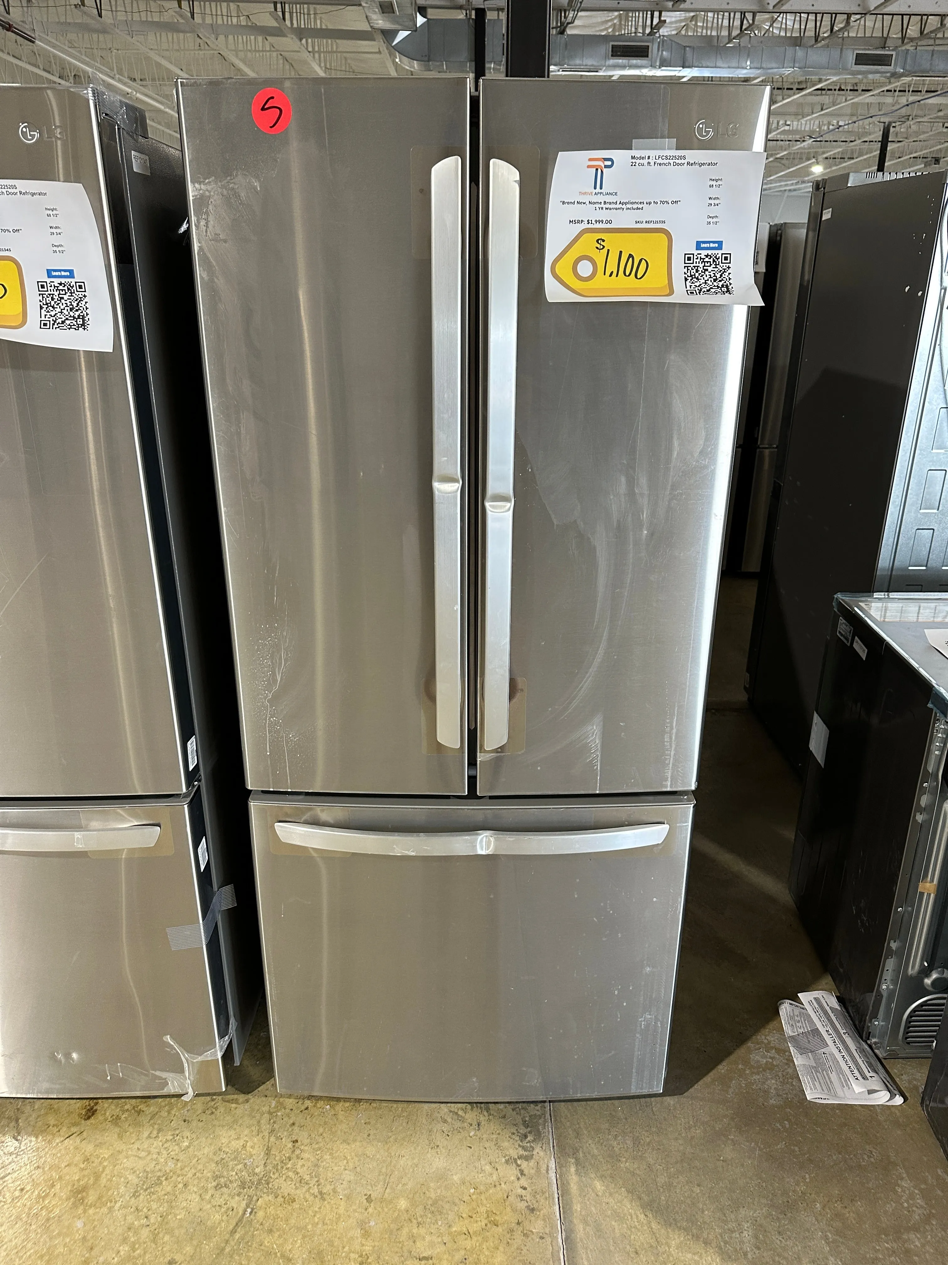 21.8 CU FT FRENCH DOOR LG REFRIGERATOR MODEL:LFCS22520S  REF12133S