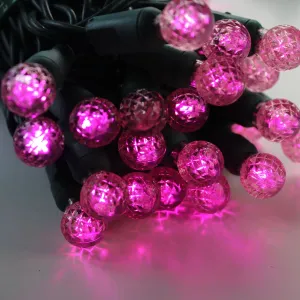 50-light  G12 Pink LED Christmas Lights, 4" Spacing Green Wire