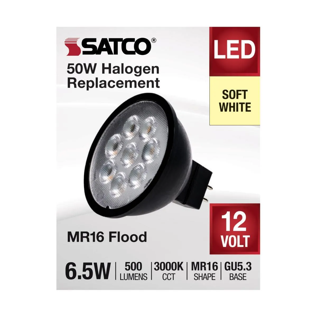 6.5 Watt MR16 LED; Black Finish; 3000K; GU5.3 Base; 500 Lumens