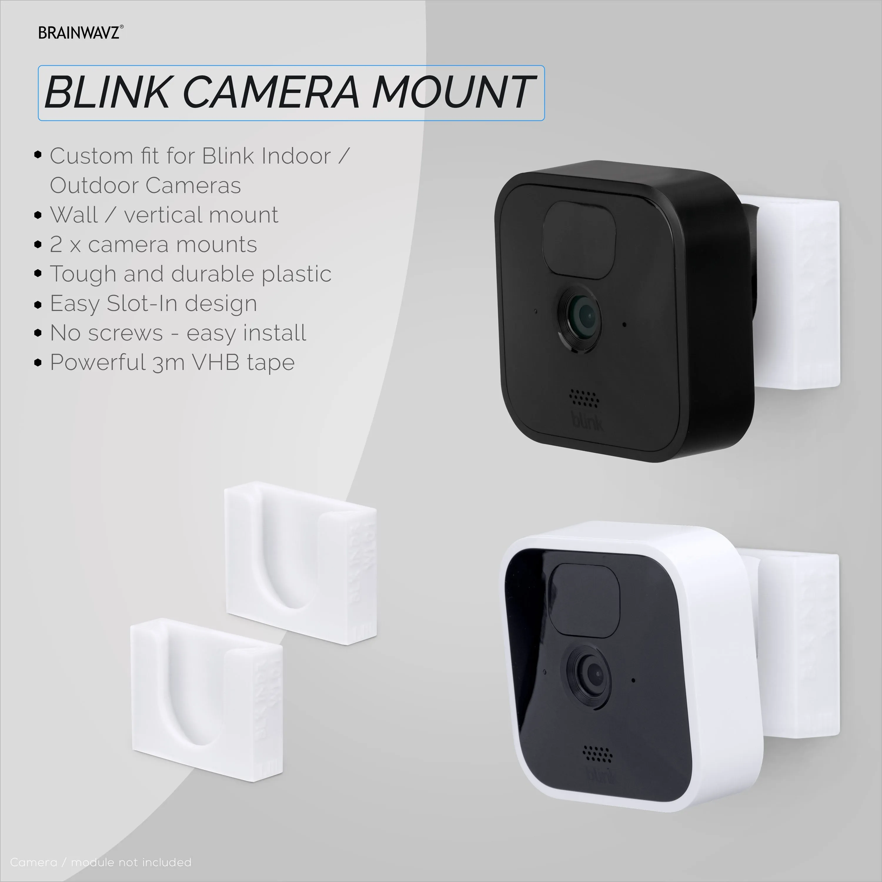 Adhesive Blink Outdoor Indoor Camera (3rd Gen) Mount, 2 Pack Holder, No Hassle Installation, No Screws, No Mess Bracket Stand