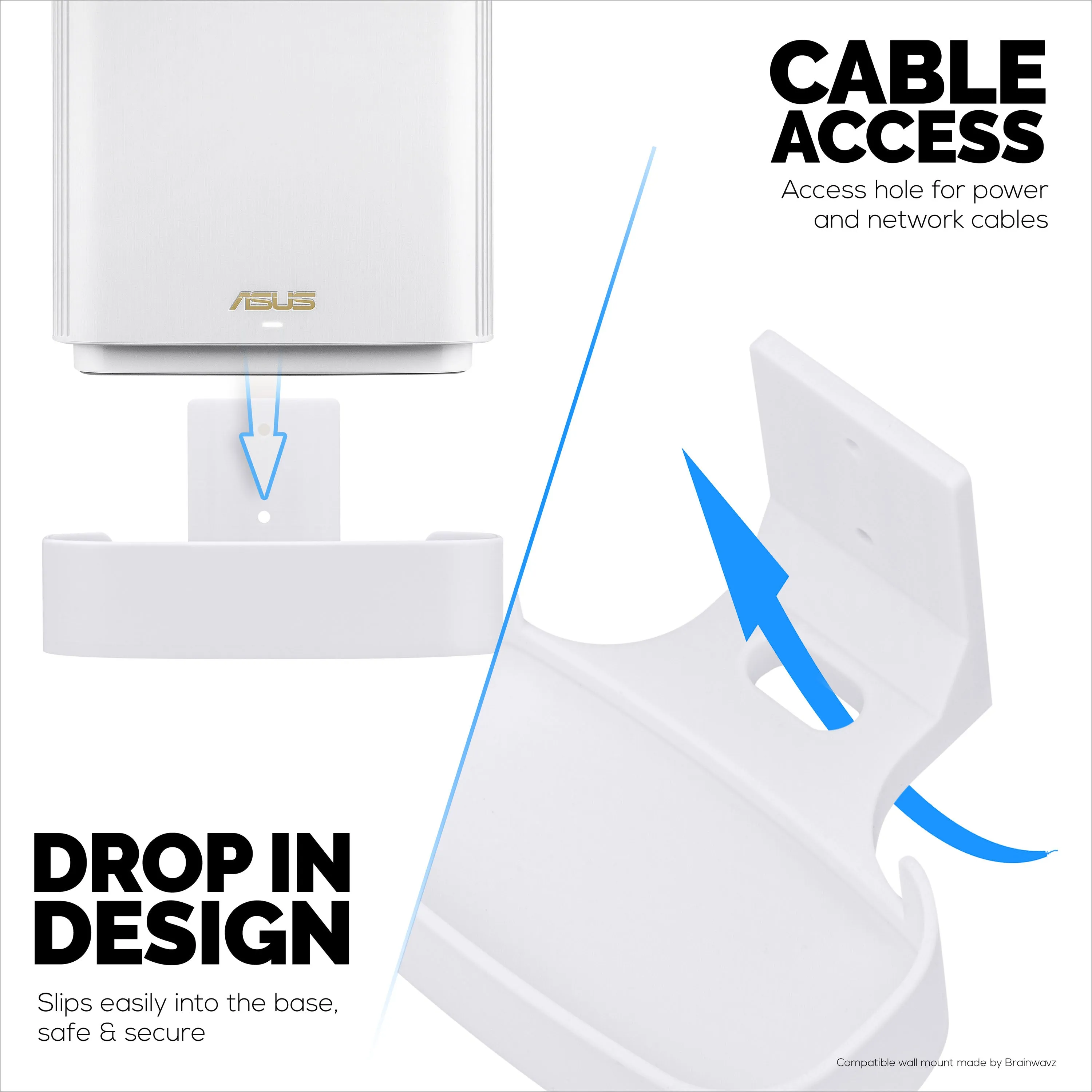 Adhesive Wall Mount for Asus ZenWifi XT8, XT9 & CT8 WiFi Router, Easy To Install Holder, Stick On & Screw In Mounting