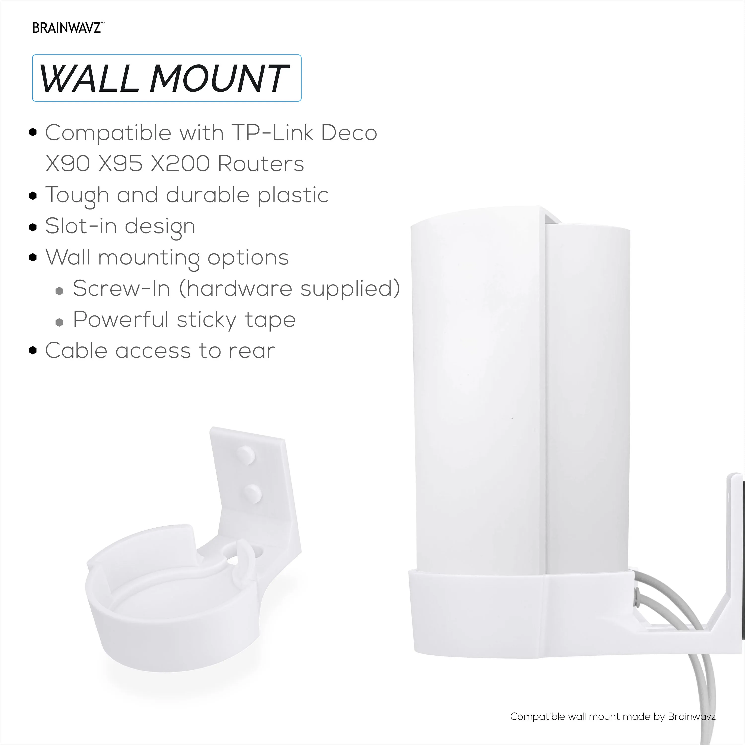 Adhesive Wall Mount for TP Link Deco X90, X95 & XE200 WiFi Mesh Router, Easy To Install Holder, Strong Adhesive & Screw In, Increase Range