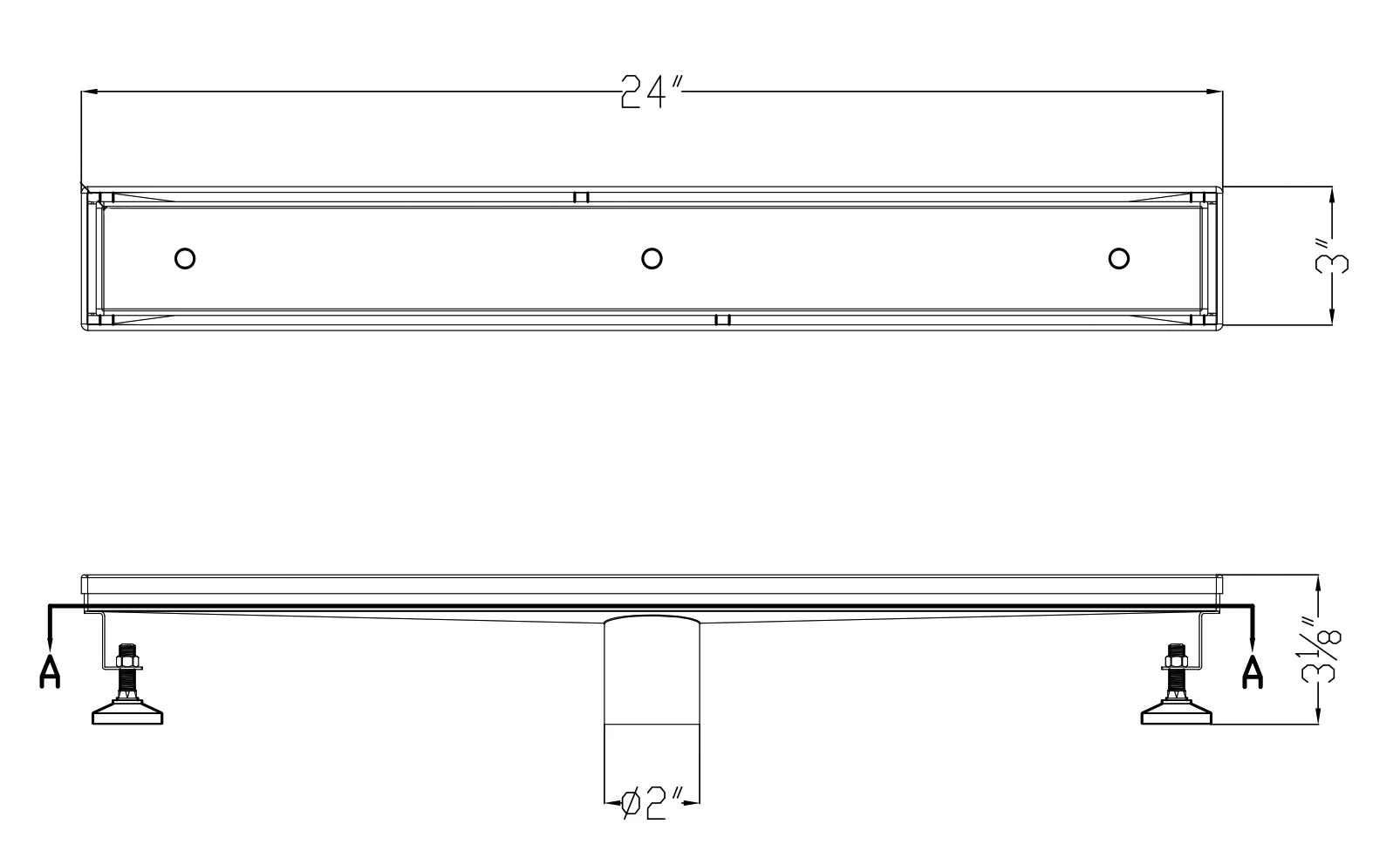 ALFI brand ABLD24A 24" Long Modern Stainless Steel Linear Shower Drain w/o Cover