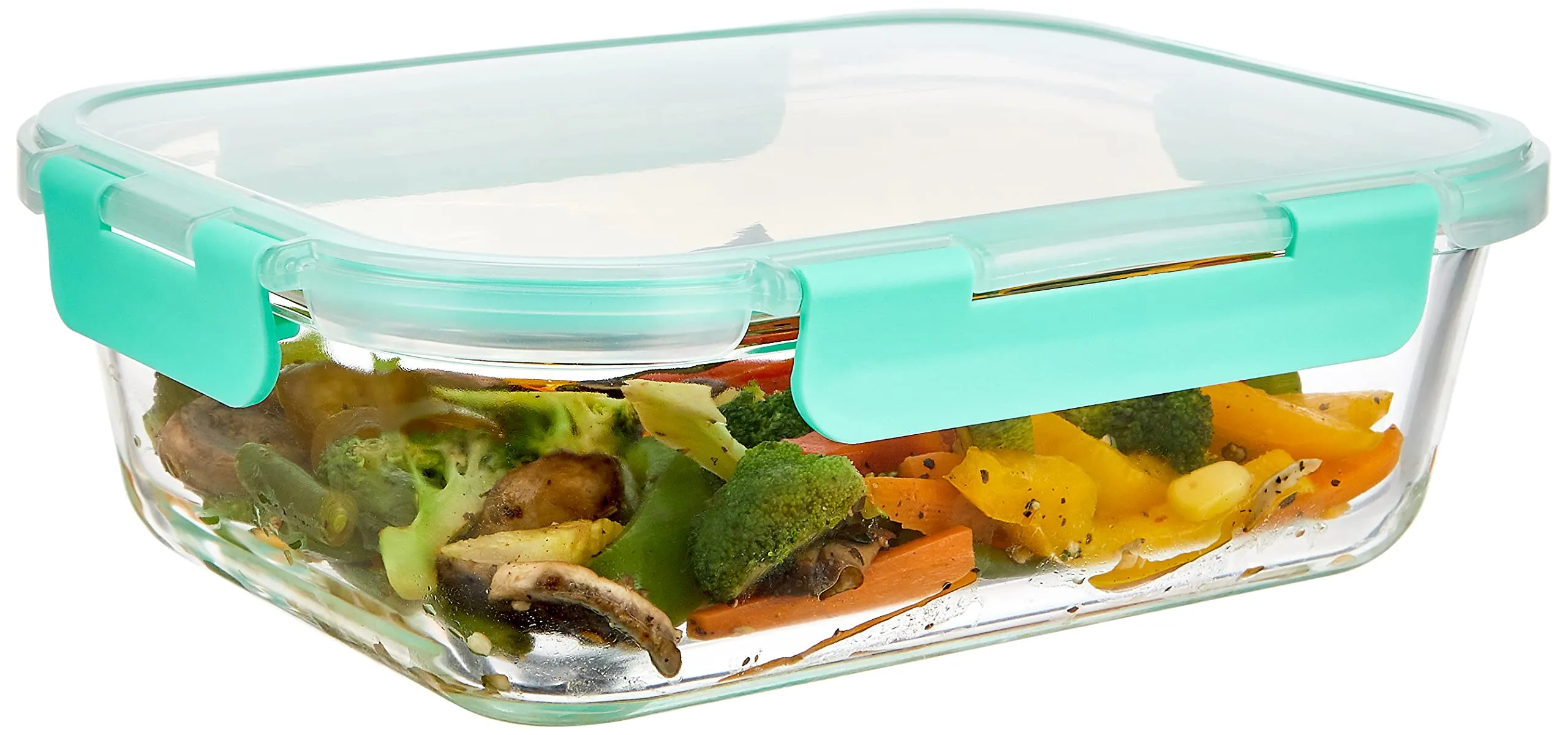 Amazon Brand - Solimo Glass Container/Lunch Box for Office with Break-Free, Detachable Lock, Airtight, Leakproof, Microwave-Safe, Freezer-Safe, Rectangle (1,500 ml)