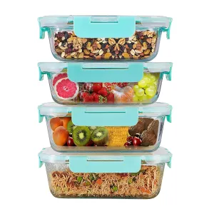 Amazon Brand - Solimo Multipurpose Glass Containers/Lunch Boxes for Office with Break-Free, Detachable Locks, Airtight, Leakproof, Microwave-Safe, Freezer-Safe, Set of 4, Rectangle (1,000 ml Each)