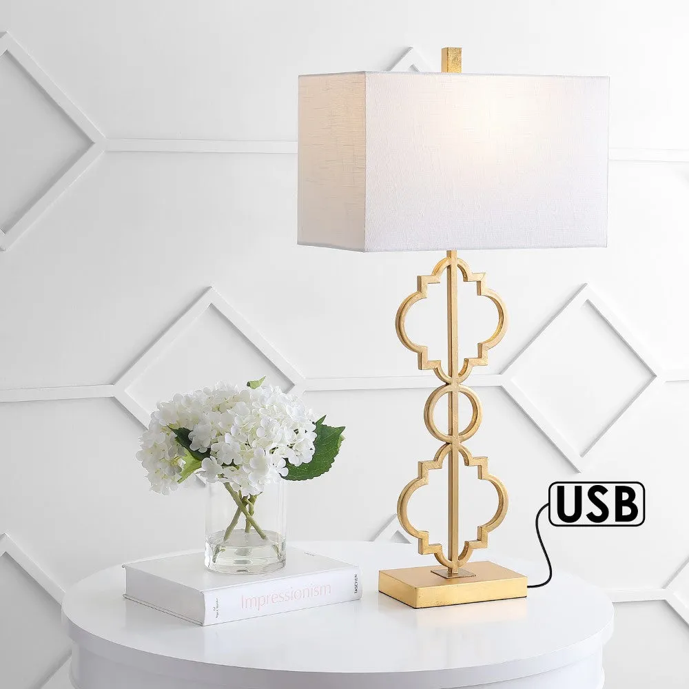 Carnegie 32" Iron Ogee Trellis Modern LED USB Table Lamp