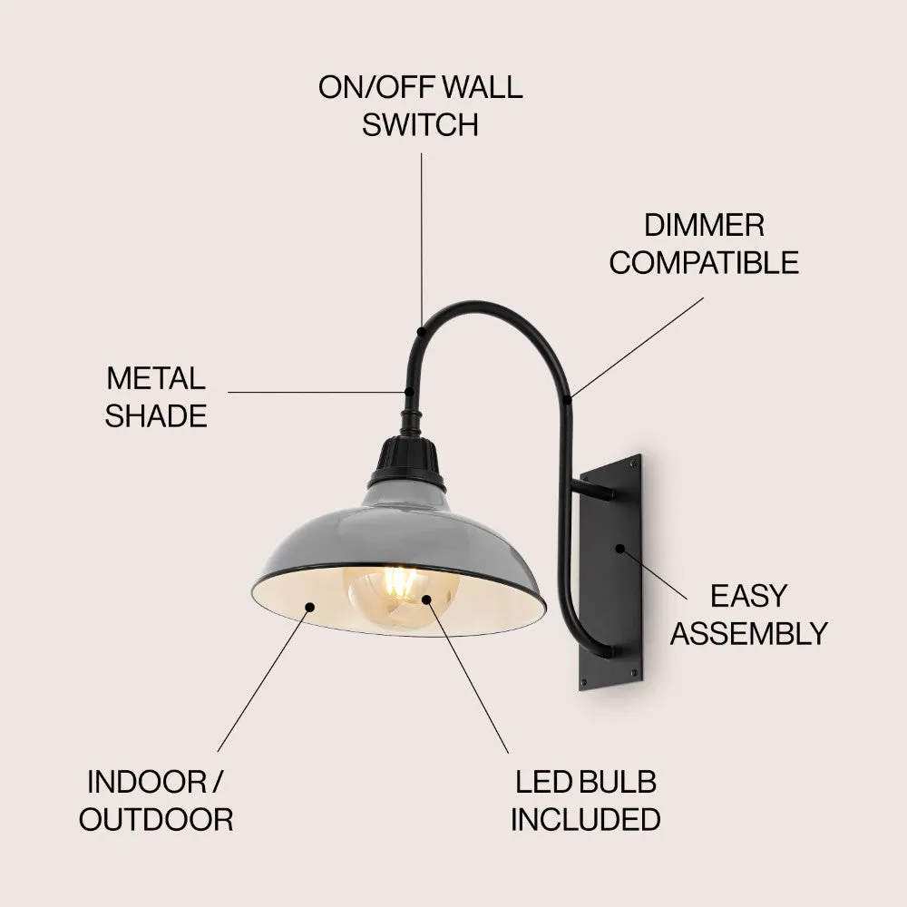 Carson 12.25" Farmhouse Industrial Indoor/Outdoor Iron LED Gooseneck Arm Outdoor Sconce