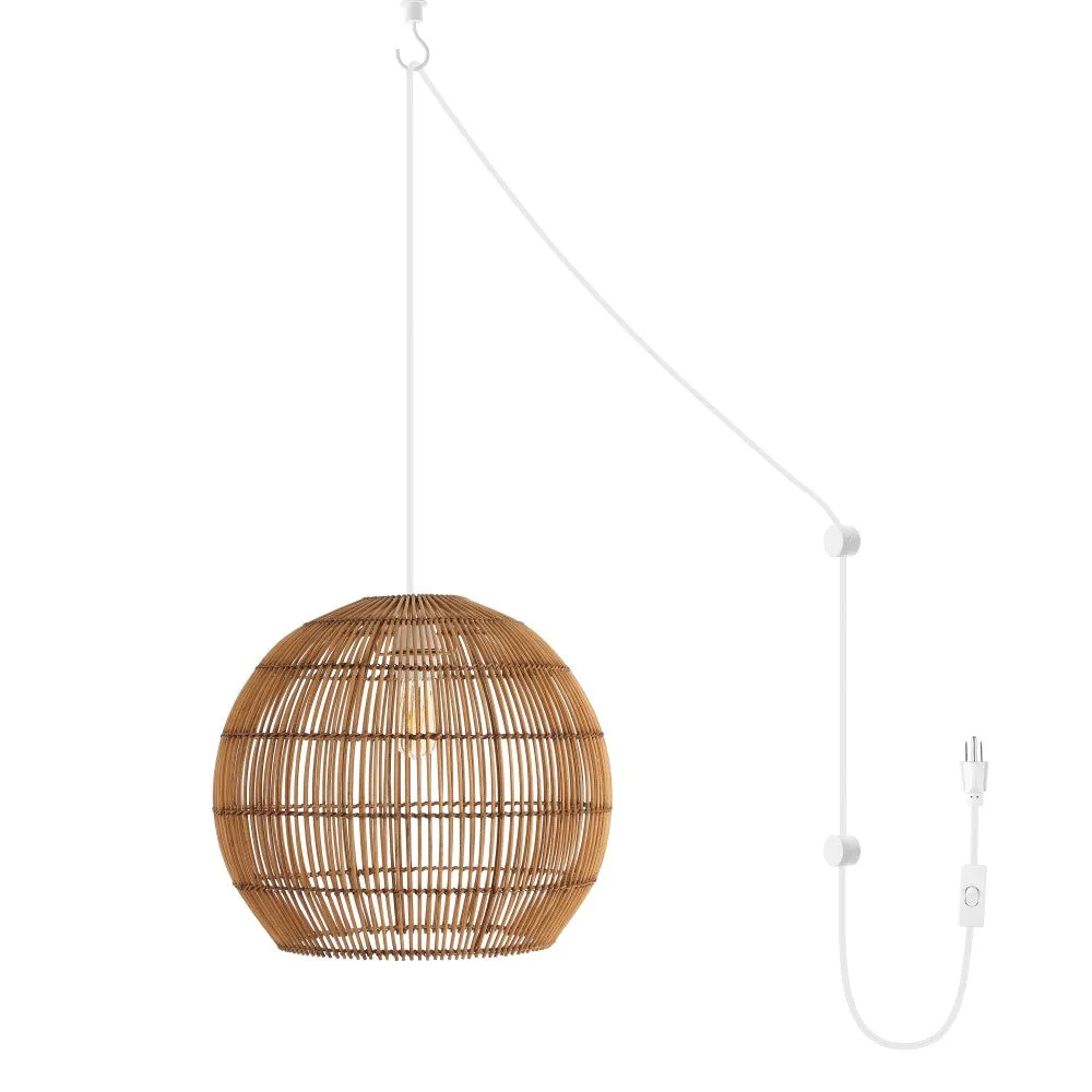 Colette 19" Farmhouse Coastal Rattan 180" Cord Plug-In or Hardwired LED Pendant