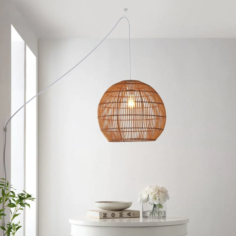 Colette 19" Farmhouse Coastal Rattan 180" Cord Plug-In or Hardwired LED Pendant