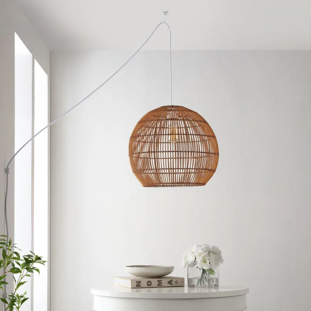 Colette 19" Farmhouse Coastal Rattan 180" Cord Plug-In or Hardwired LED Pendant