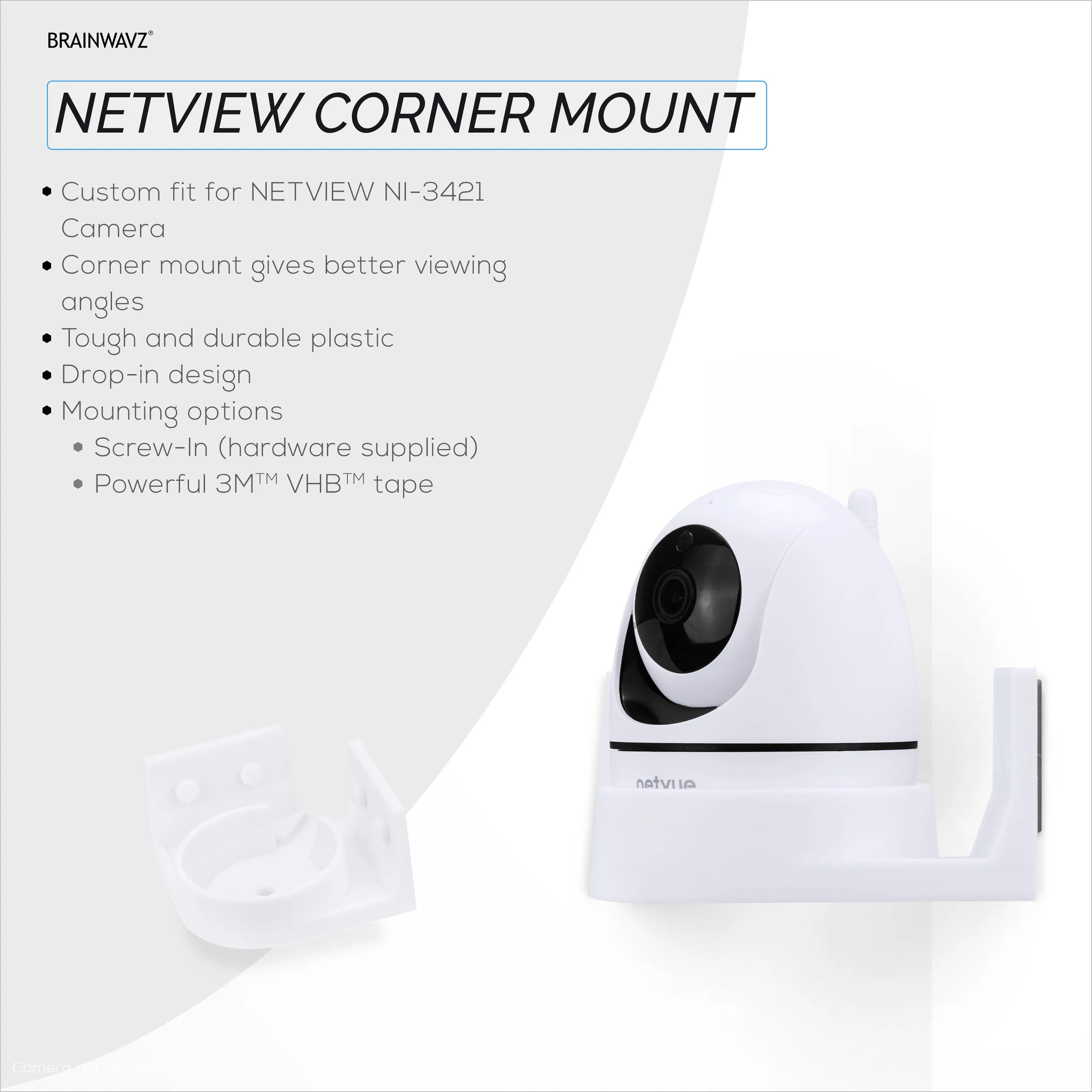 Corner Wall Mount for NETVUE NI-342 Pet & Baby Indoor Camera, Adhesive Security Camera Holder Bracket, Reduce Blind Spots & Clutter, Adhesive & Screw-In Mounting