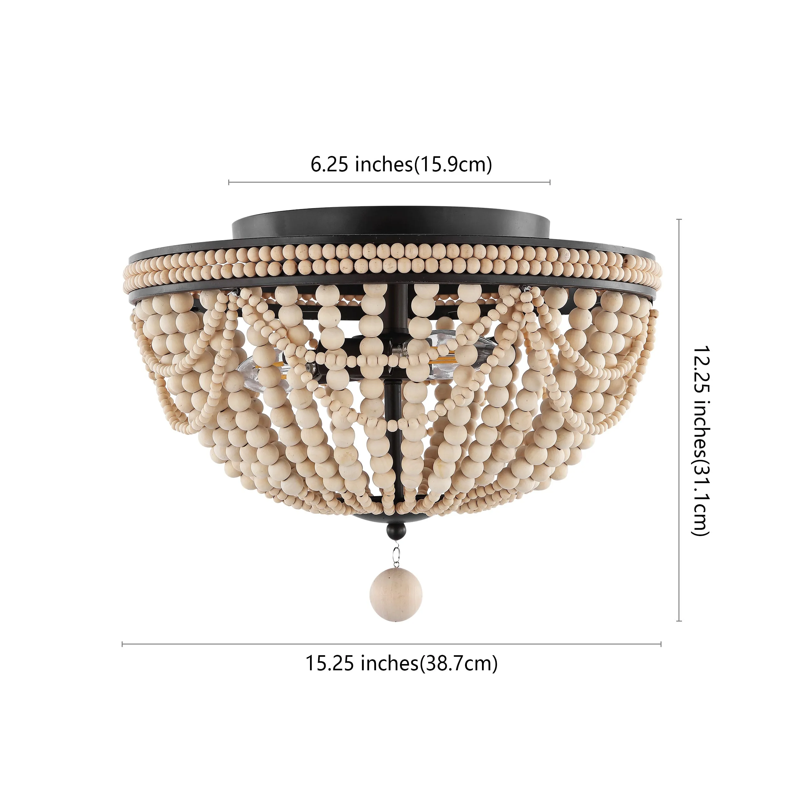 Dune Wood Bead 15.25" Bohemian Farmhouse Iron LED Semi Flush Mount