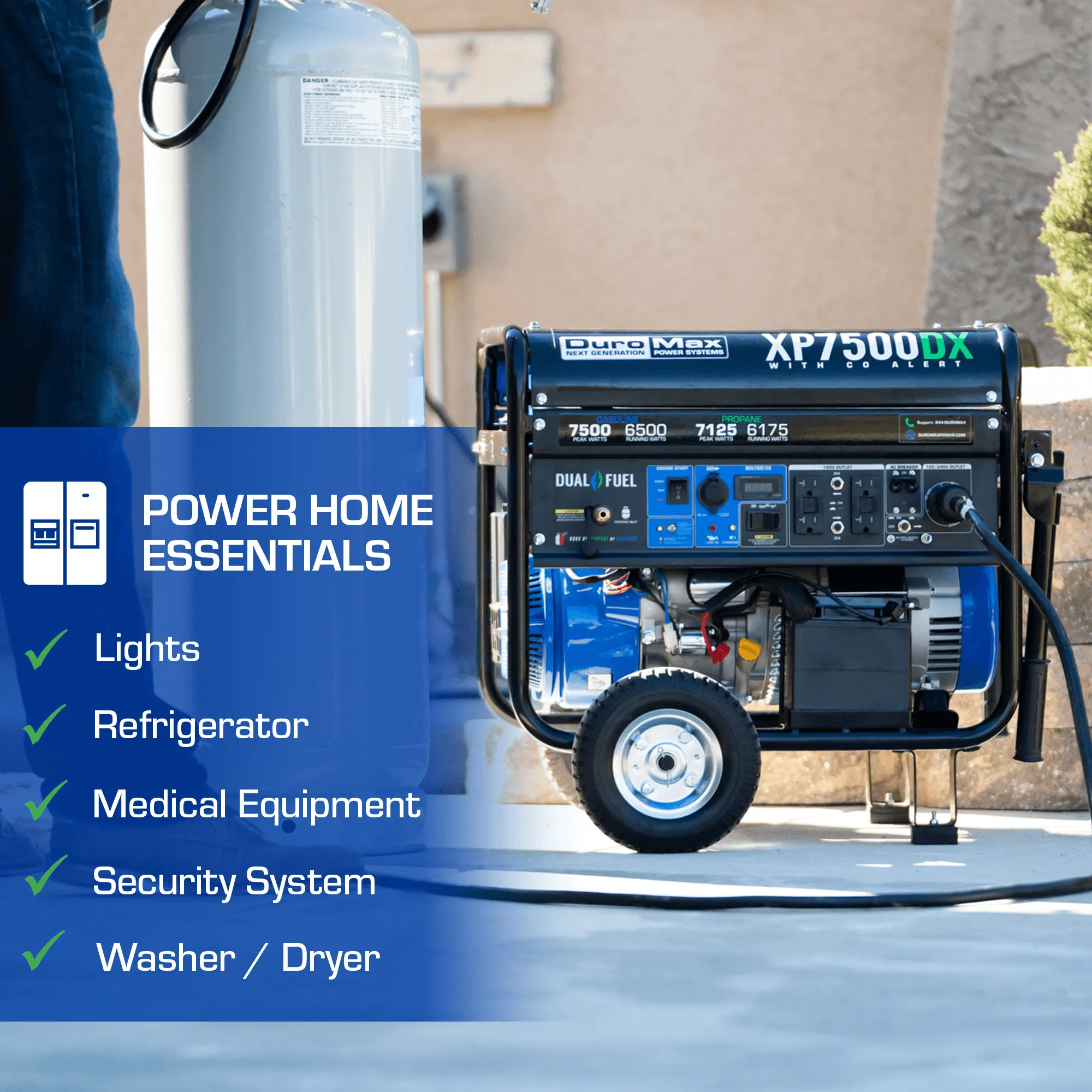 DuroMax XP7500DX 7,500 Watt Dual Fuel Gas Propane Portable Generator w/ CO Alert