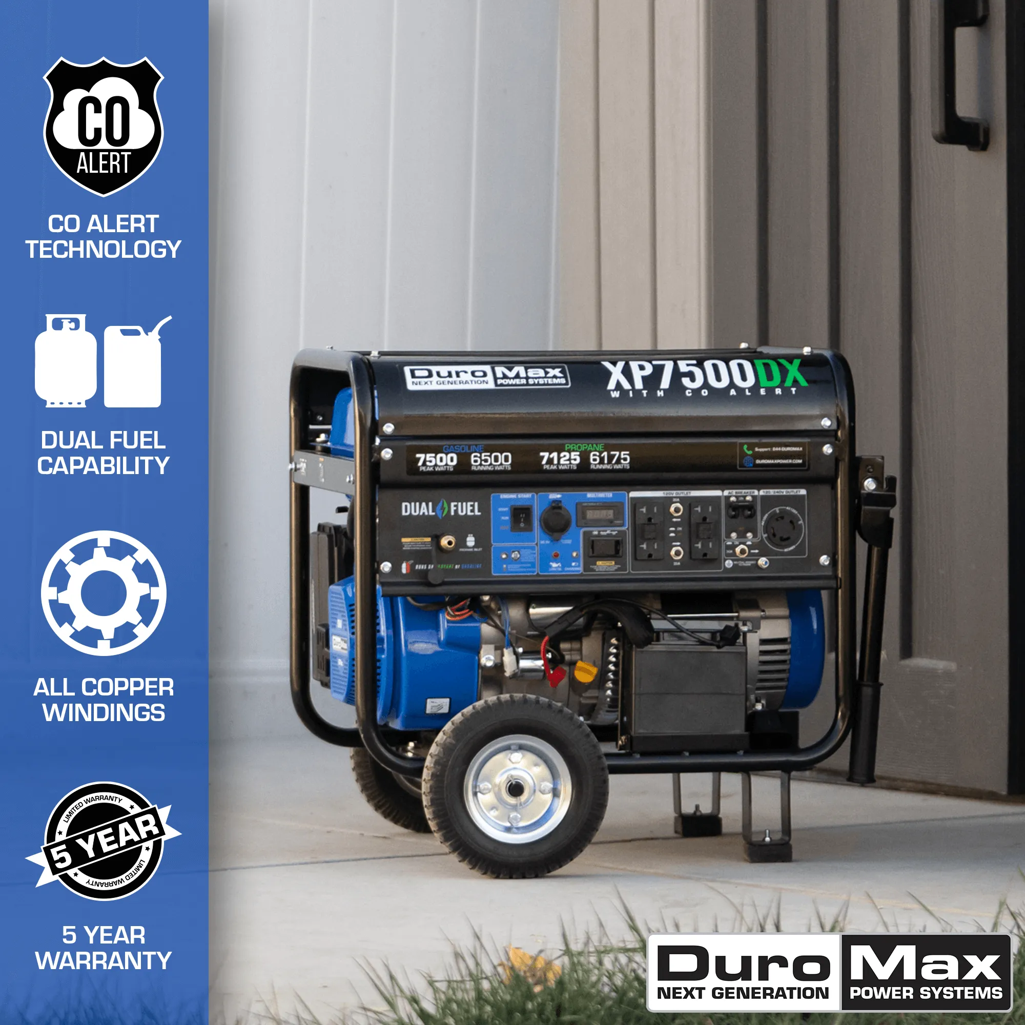 DuroMax XP7500DX 7,500 Watt Dual Fuel Gas Propane Portable Generator w/ CO Alert