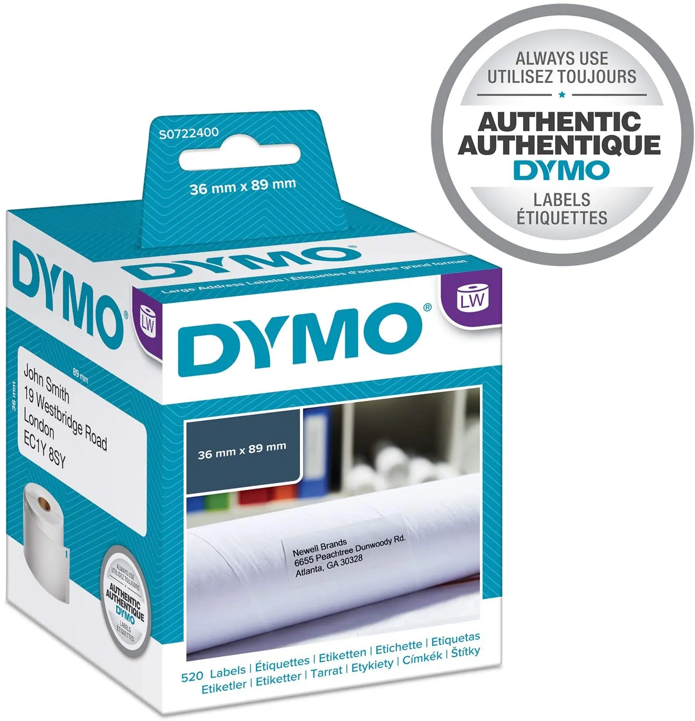 DYMO ADD.LABEL 36X89MM 2X260