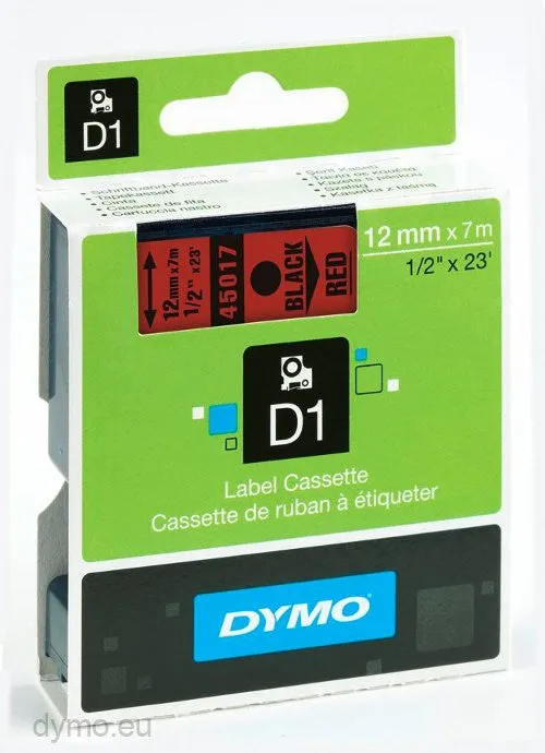 Dymo Labelling Tapes (12mmx7m) D1 Black Printing on Red lable -45017