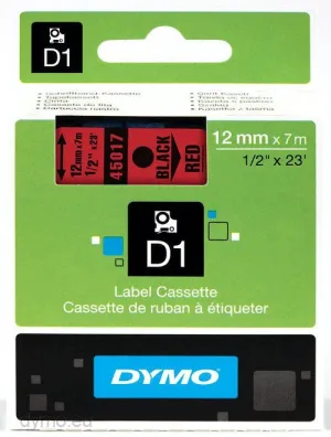 Dymo Labelling Tapes (12mmx7m) D1 Black Printing on Red lable -45017