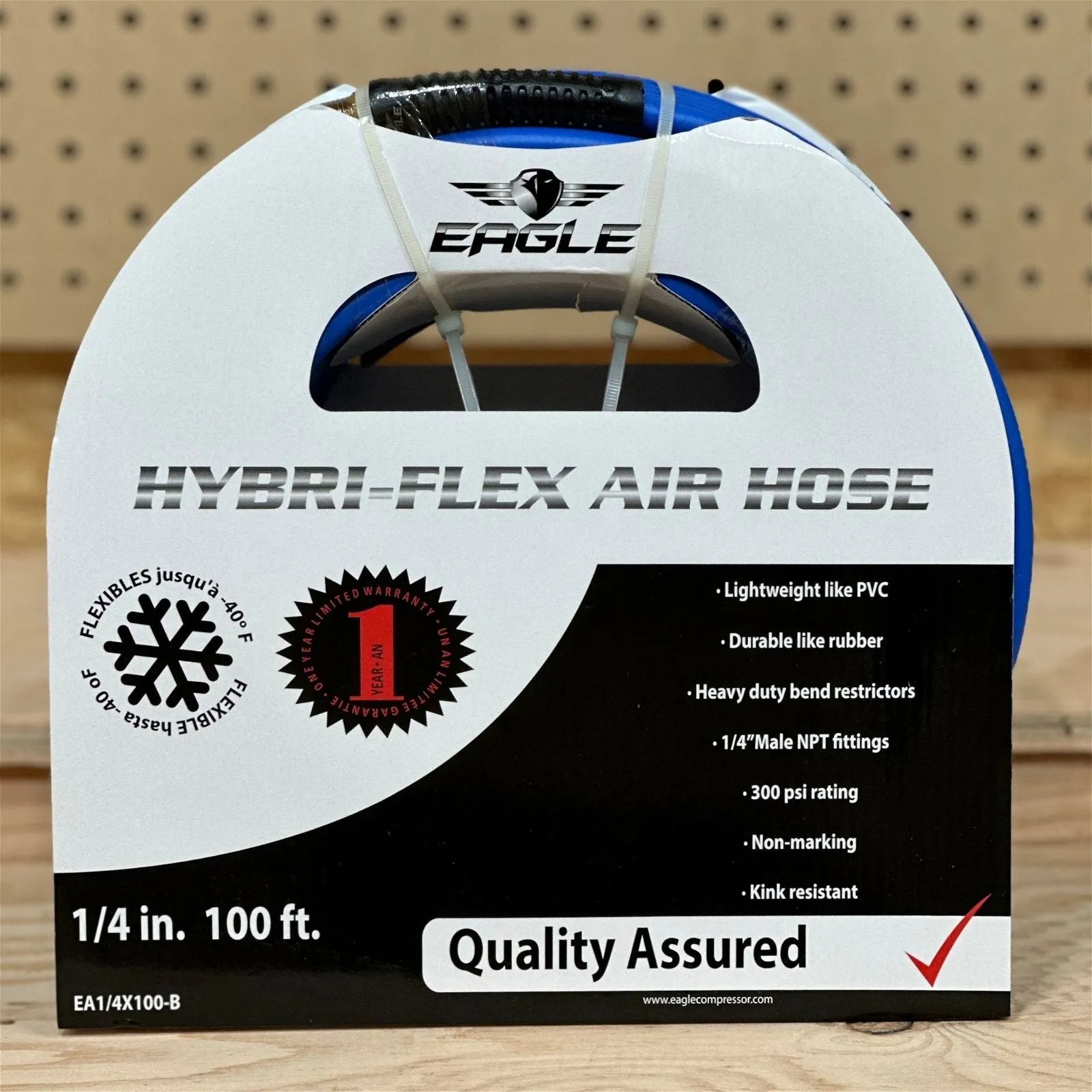 Eagle | Hybri-Flex 1/4" x 100' Air Hose w/ 1/4" MNPT Fittings