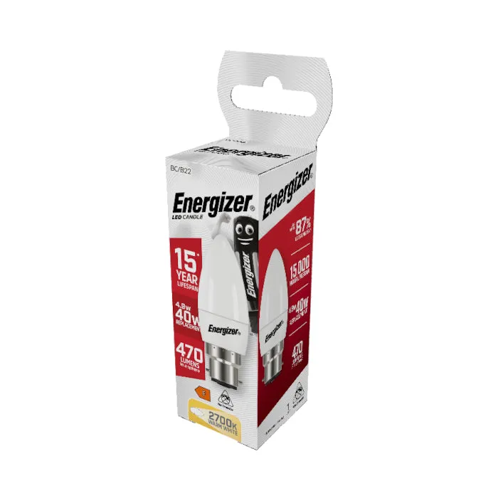 Energizer 4.9W B22 LED Candle Bulb - 470lm - 2700K