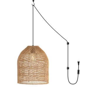 Hardwired 13" Farmhouse Coastal Bohemian Rattan 180" Cord Plug-In or Hardwired LED Pendant