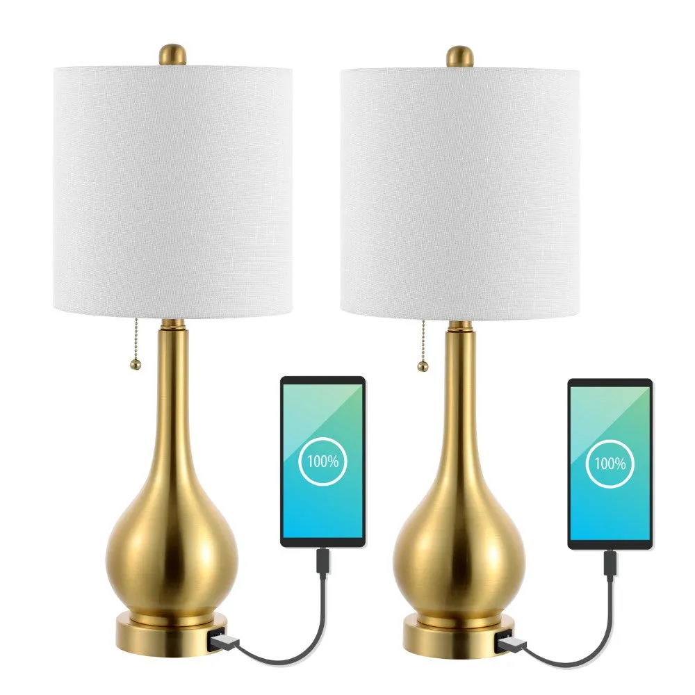 Jacek 24" Modern Classic Gourd Iron LED Table Lamp with Pull-Chain with Dual USB Charging Port