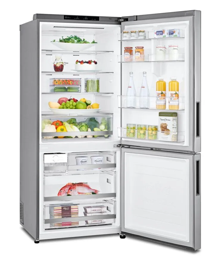 LG Platinum Silver 28" Counter Depth Bottom Freezer Refrigerator with Door Cooling and Flip-up Shelf (15 Cu.Ft) - LBNC15251V