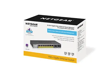 Netgear Smart Gs110tpv3 - Switch - Smart - 8 X 10/100/1000 (Poe)   2 X Sfp - Desktop, Wall-Mountable - Poe  (55 W) - Dc