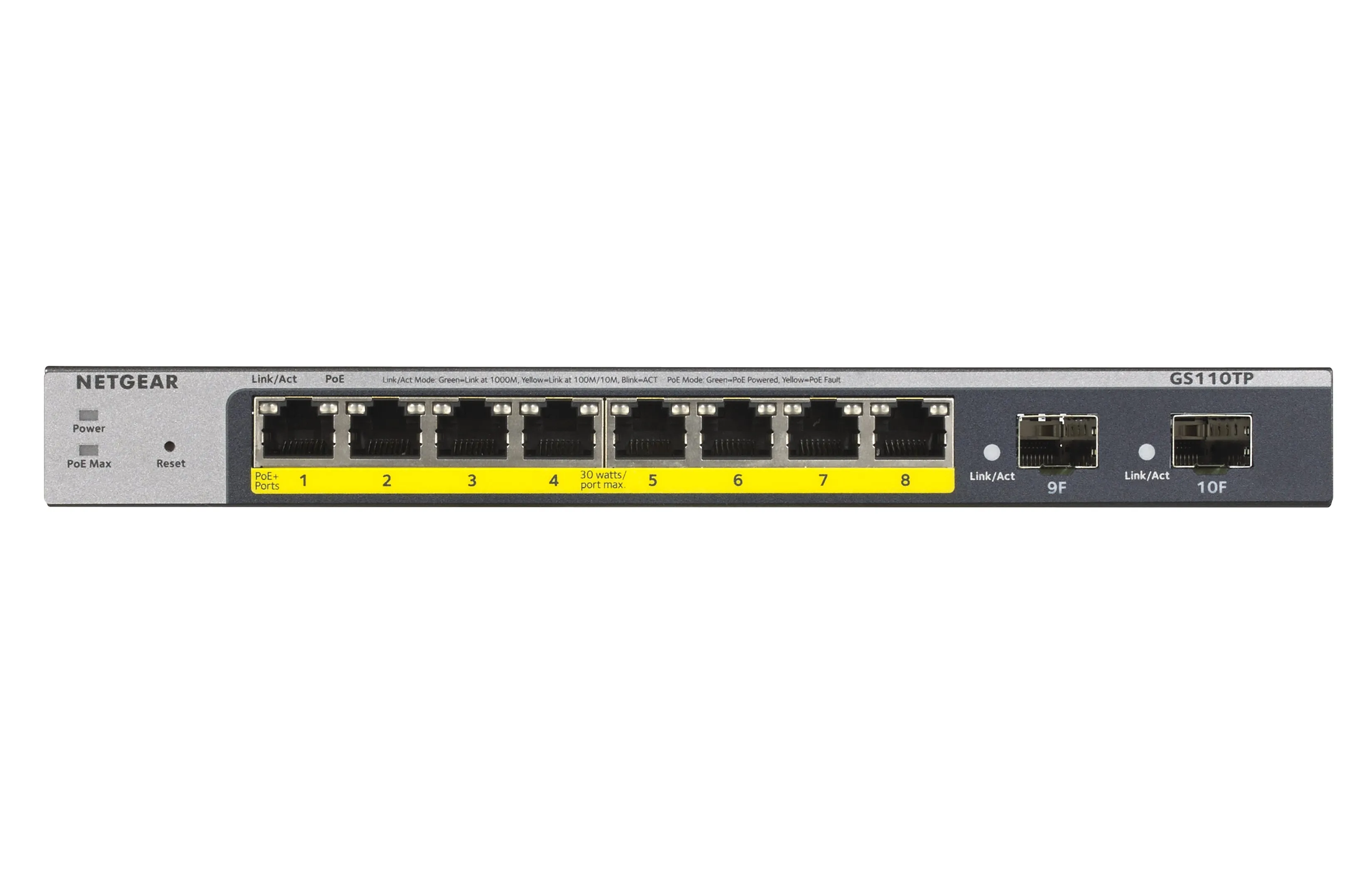 Netgear Smart Gs110tpv3 - Switch - Smart - 8 X 10/100/1000 (Poe)   2 X Sfp - Desktop, Wall-Mountable - Poe  (55 W) - Dc