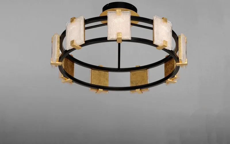 Radiant 26.75" 9 Light Flush Mount in Black and Gold Leaf