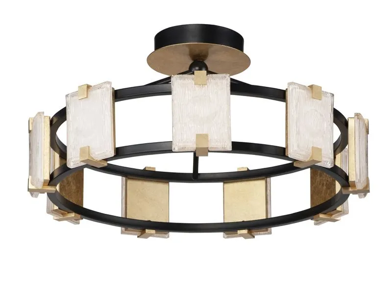 Radiant 26.75" 9 Light Flush Mount in Black and Gold Leaf