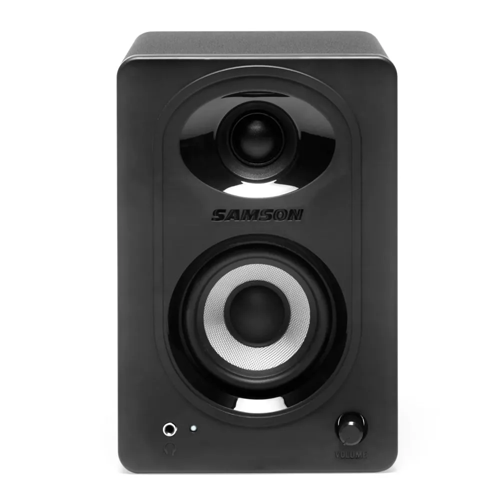 Samson MediaOne M30BT 20W Powered Stereo Two-way Bluetooth Studio Monitor Speakers with 3" Carbon Fiber Woofers, 3/4" Slik-Woven Dome Tweezers, 3.5mm Headphone & Subwoofer Outs for Music Recording, Video Editing, Gaming Livestreaming