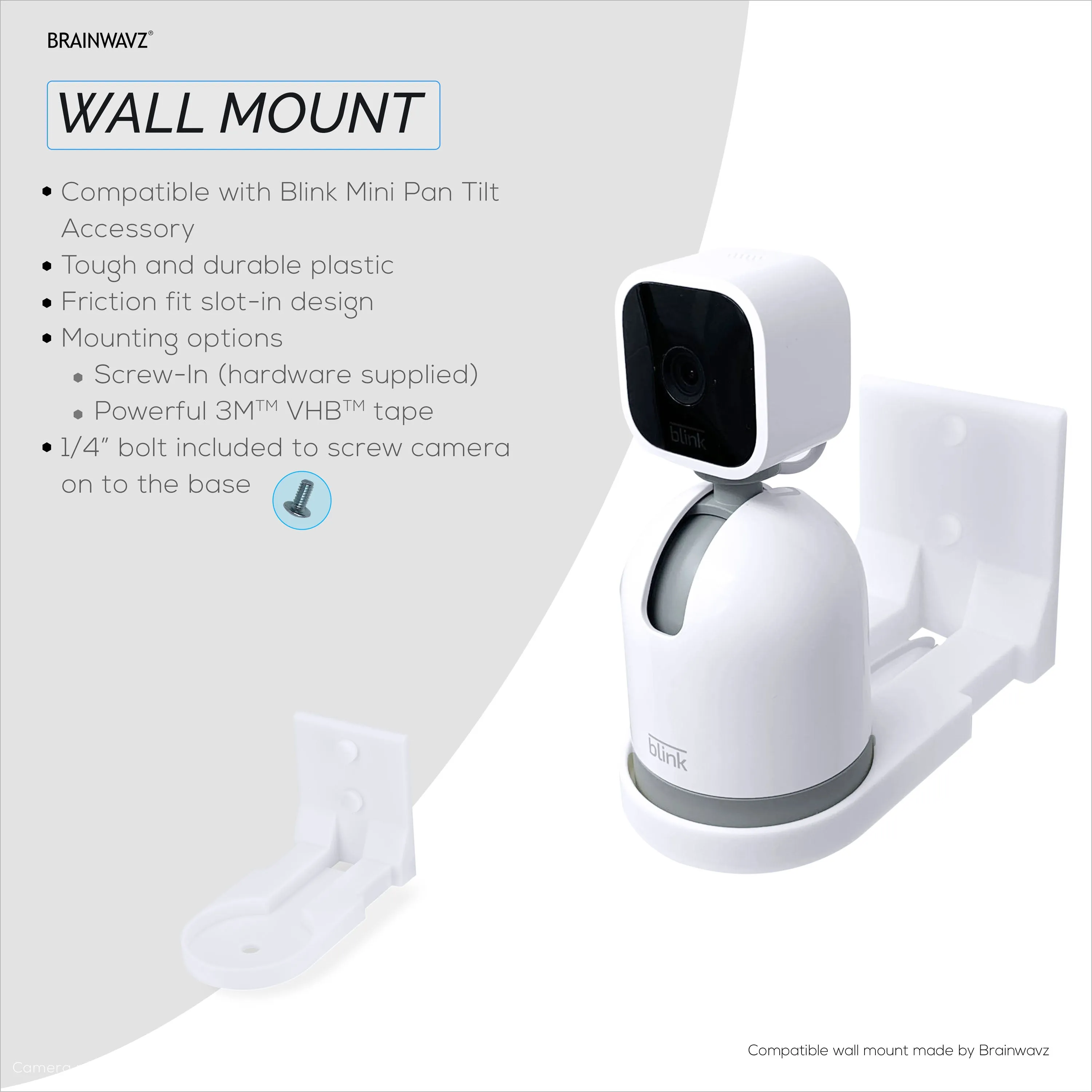 Screwless Wall Mount for Blink Mini Pan Tilt Camera, Easy to Install Holder, No Mess, Strong VHB Holder with Screw In Option