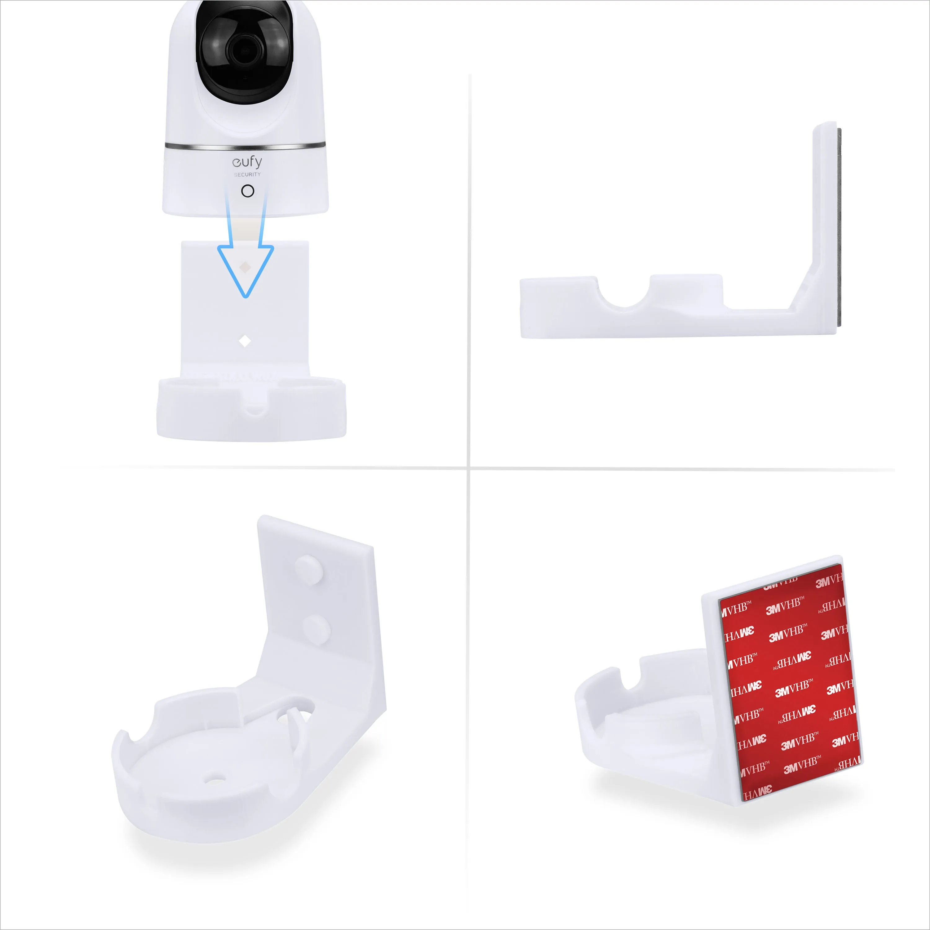 Screwless Wall Mount For Eufy T8400X (IndoorCam E220 / S220) Camera, Strong VHB Adhesive, Easy To Install Holder, No Mess, Reduce Blind Spots & Better Viewing, Bracket Holder Shelf