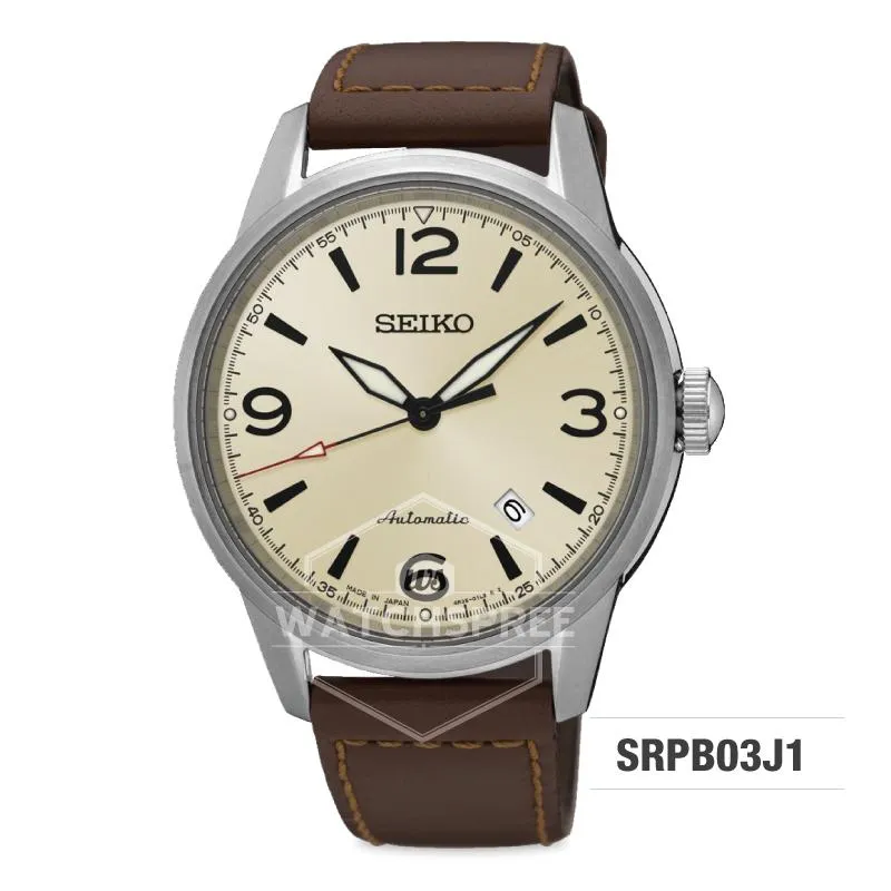 Seiko Presage (Japan Made) Automatic Dark Brown Calf Leather Strap Watch SRPB03J1 (Not For EU Buyers) (LOCAL BUYERS ONLY)