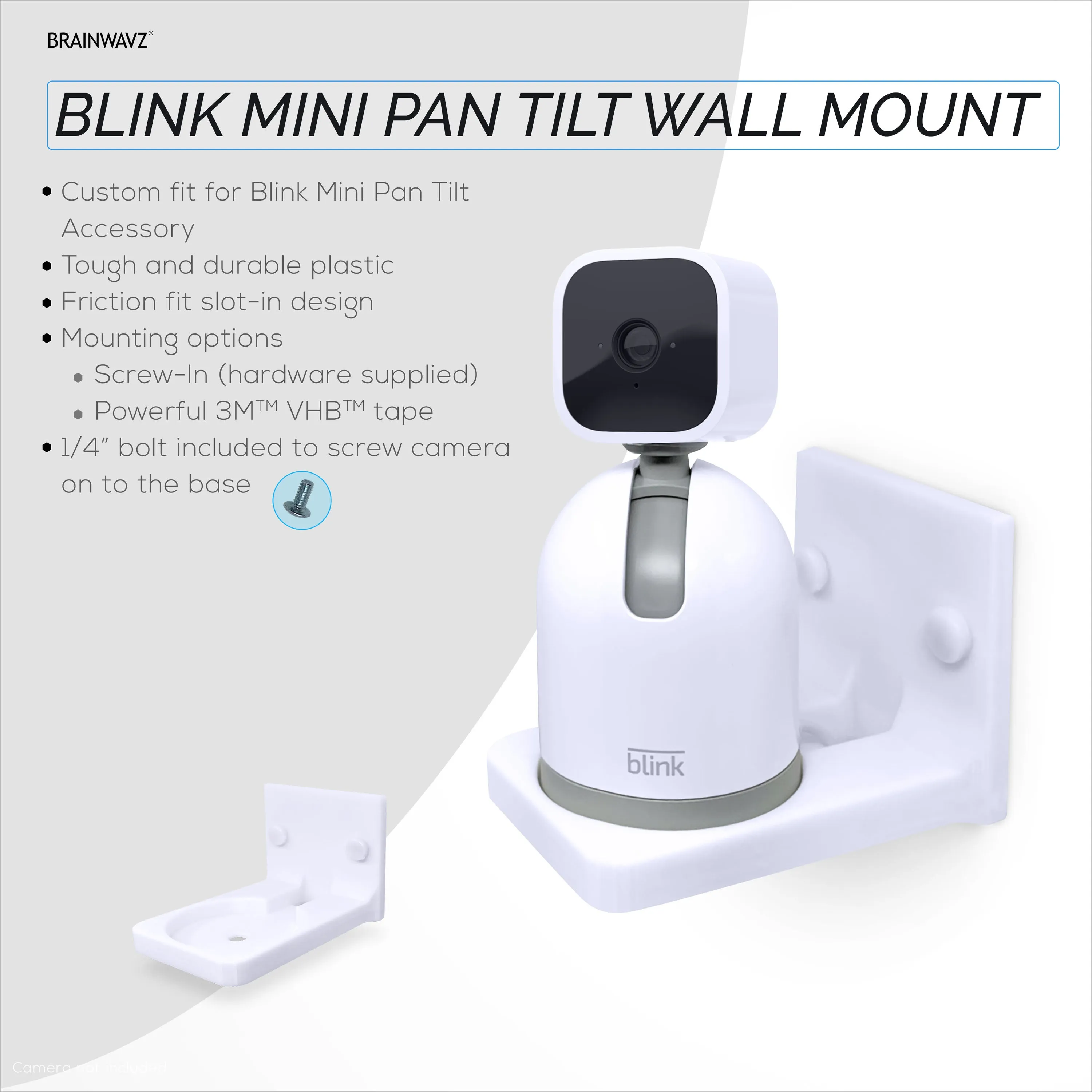 Wall Mount for Blink Mini Pan Tilt Accessory, Security Camera Holder, Adhesive & Screw-In