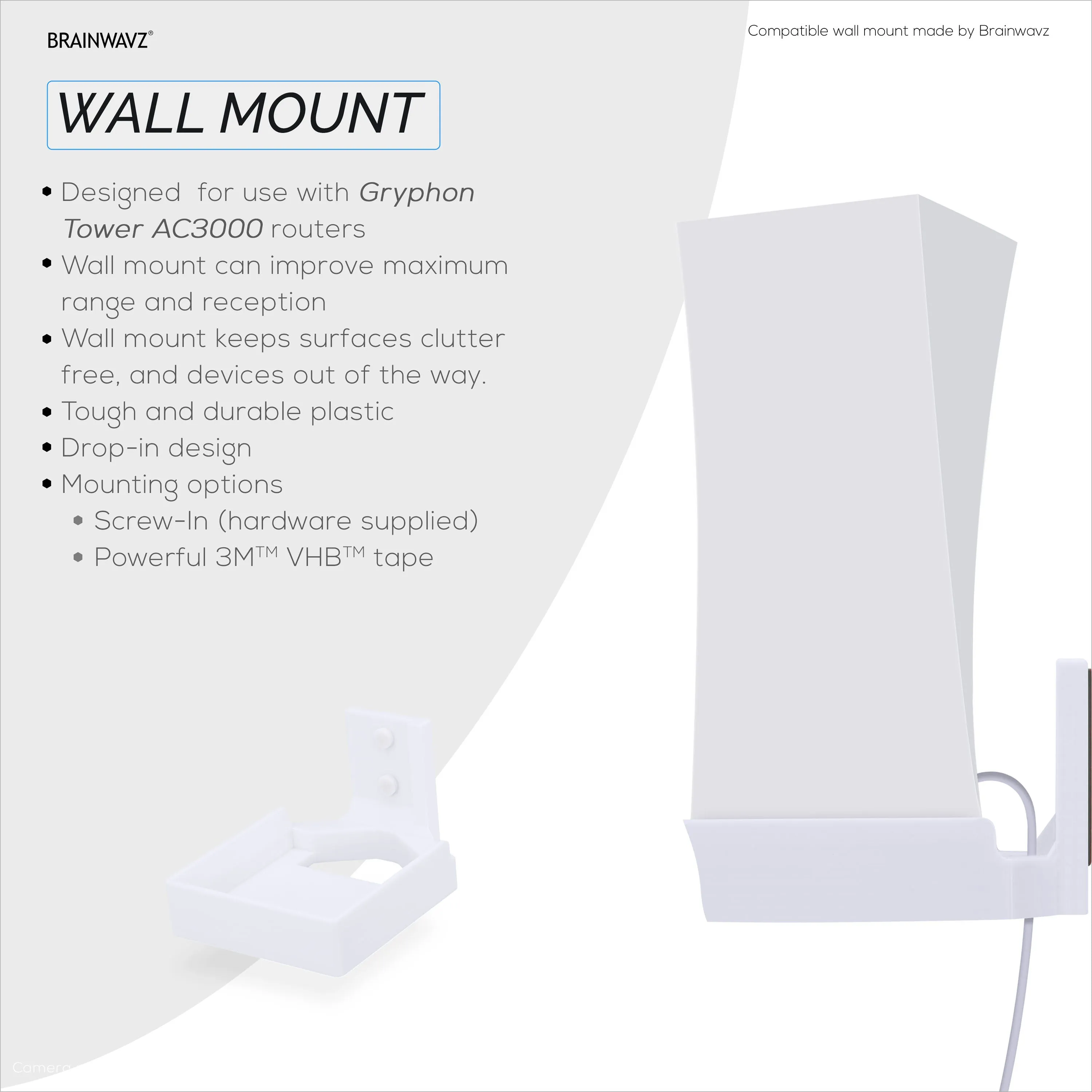 Wall Mount For Gryphon Tower AC3000 Mesh WiFi Router, Easy to Install Holder Bracket, Reduce Interference & Clutter