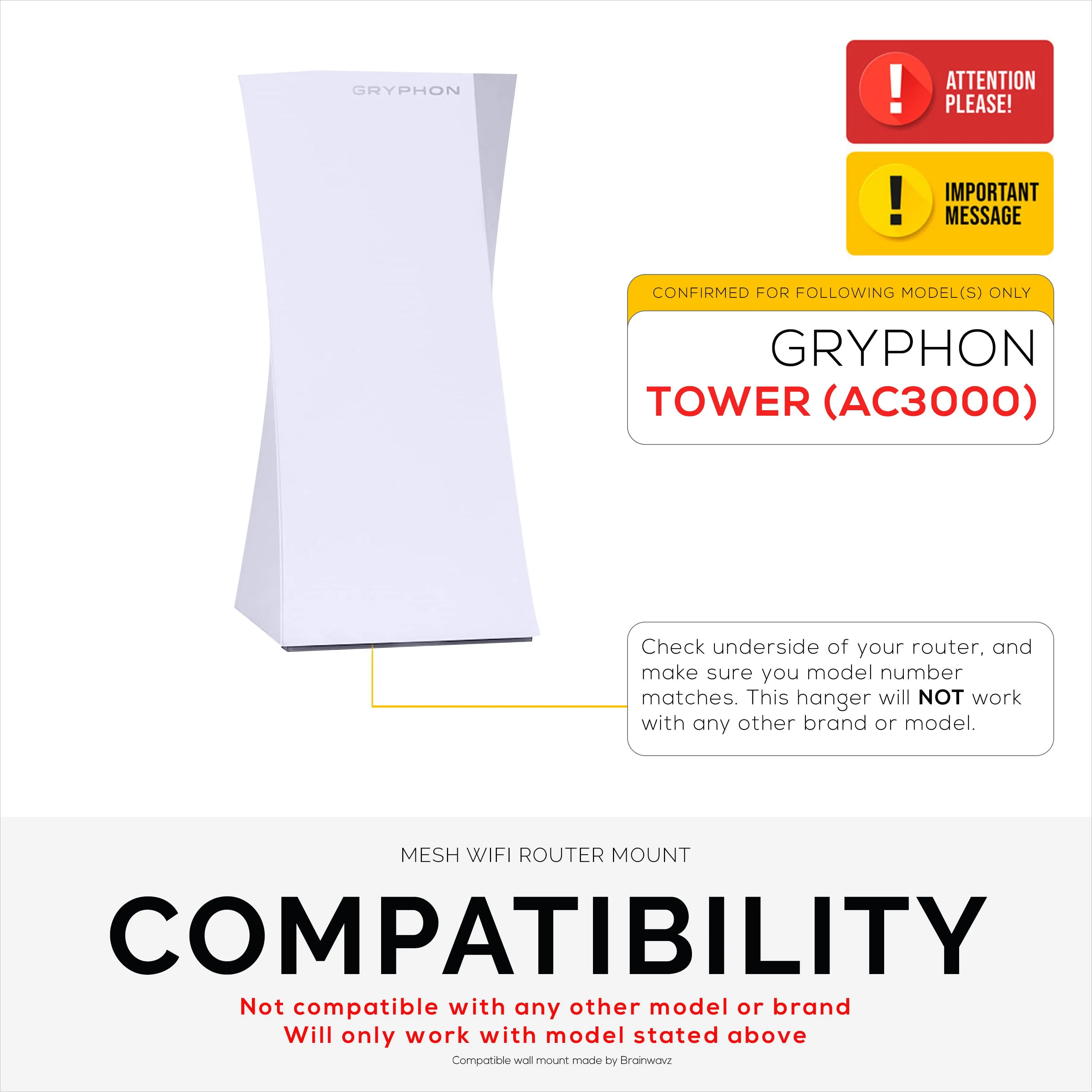 Wall Mount For Gryphon Tower AC3000 Mesh WiFi Router, Easy to Install Holder Bracket, Reduce Interference & Clutter