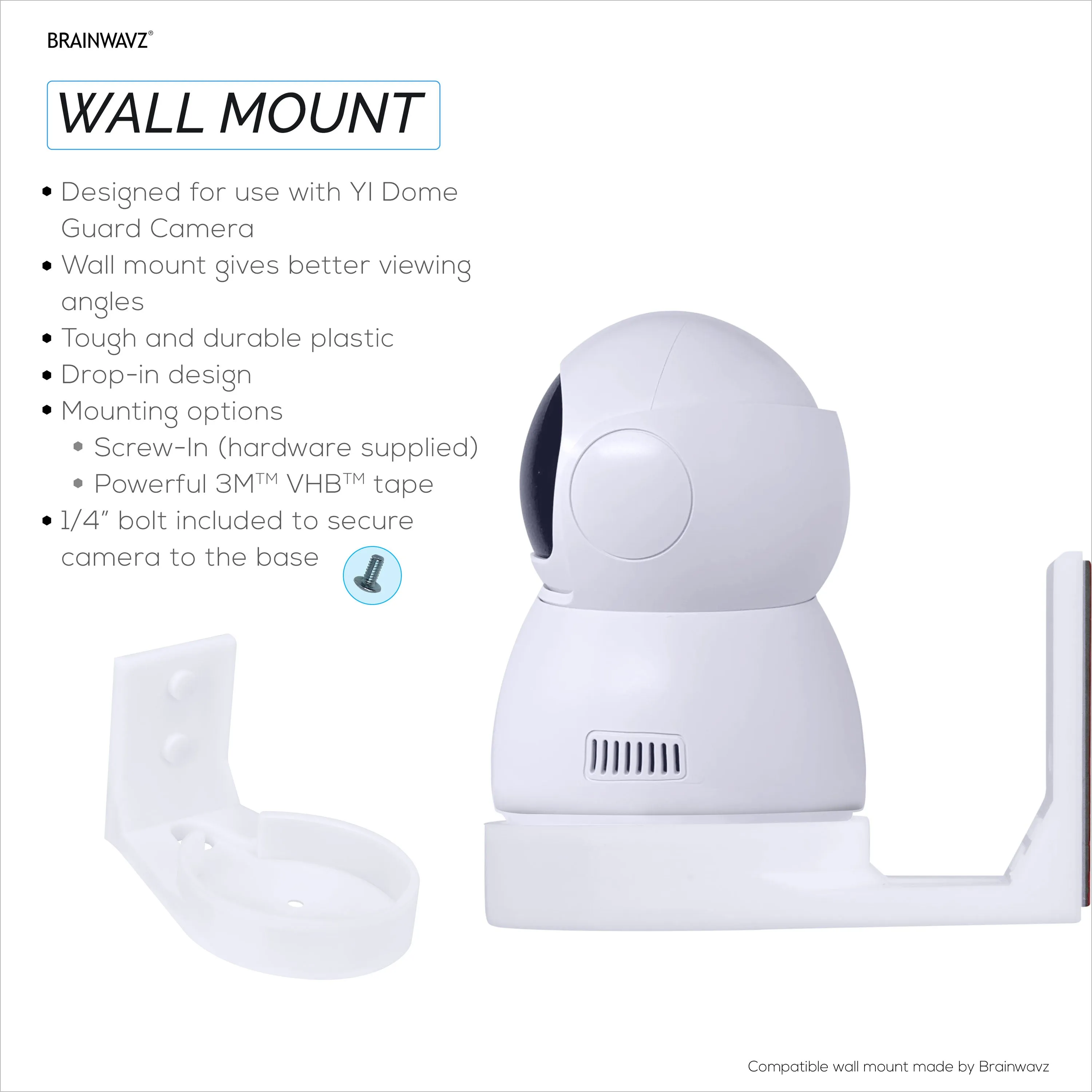 Wall Mount For YI Dome Guard Pet & Baby Indoor Camera, Easy to Install Adhesive Holder Bracket, Reduce Blind Spots & Clutter