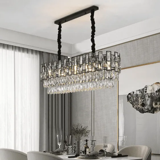 Wellmet - Luxury Rectangle Black Crystal Chandelier Modern