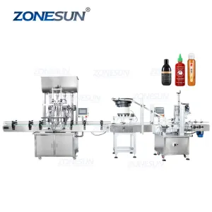 ZS-FAL180A7 Automatic Honey Jam Chili Sauce Tomato Paste Bottle Filling Capping Machines Line With Cap Feeder Vibratory Bowl Sorter